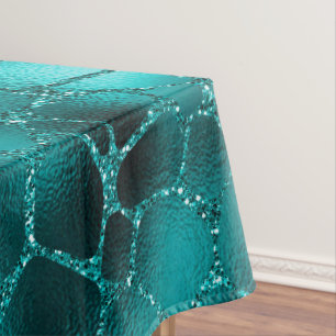 Teal Ombre Glam Glitter Giraffe Spots Pattern Tablecloth