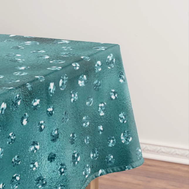 Teal Ombre Glam Glitter Polka Dots Pattern Tablecloth (In Situ)