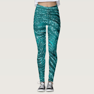 Teal Ombre Glam Glitter Tiger Stripes Pattern Leggings