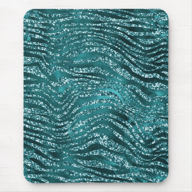 Teal Ombre Glam Glitter Tiger Stripes Pattern Mouse Pad (Front)