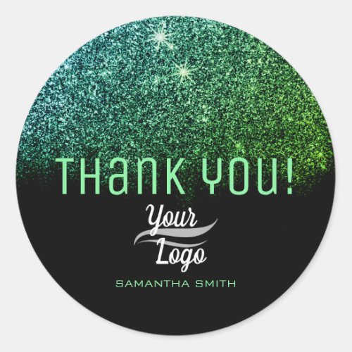 Teal Ombre Glitter Stars Luxury Glam Thank You Classic Round Sticker