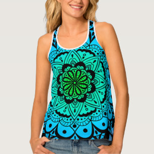 Teal Ombré Mandala Flower Women's Tank Top