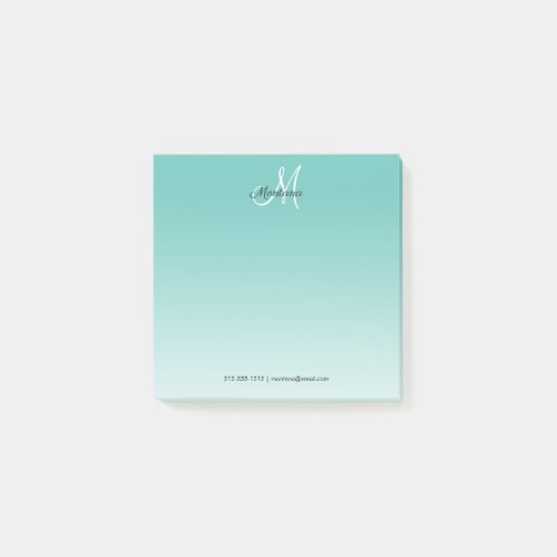 Teal Ombre Monogram Elegant Girly Script Office   Post_it Notes