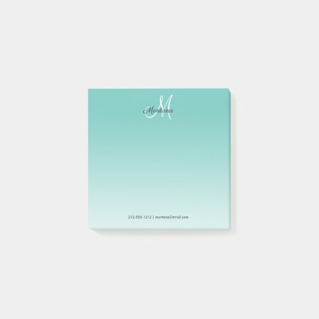 Teal Ombre Monogram Elegant Girly Script Office   Post-it Notes (Front)