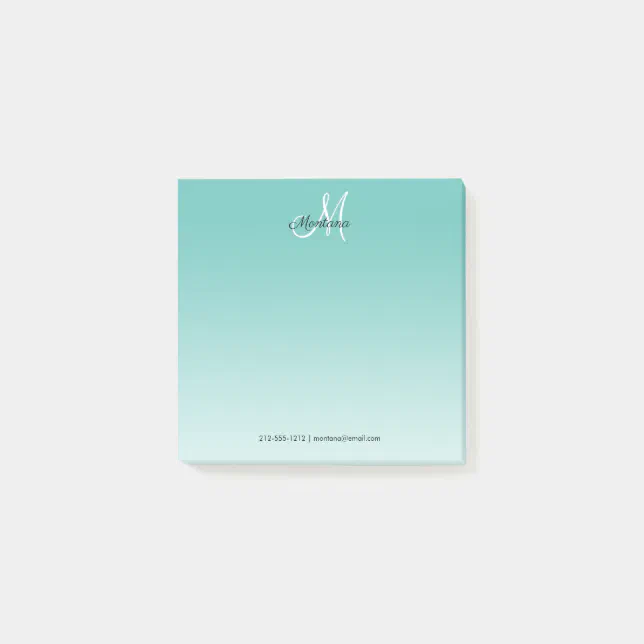 Teal Ombre Monogram Elegant Girly Script Office Post-it Notes | Zazzle