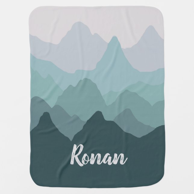 Teal Ombre Mountain Baby Blanket (Front)