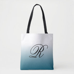 Teal Ombre Over Any Color with Monogram Tote Bag