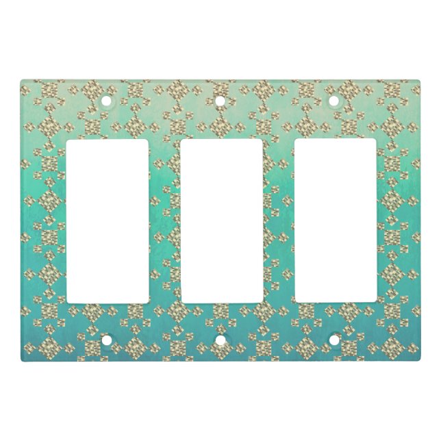 Teal Ombre Pattern and Geometric Tile Light Switch Cover (Front)
