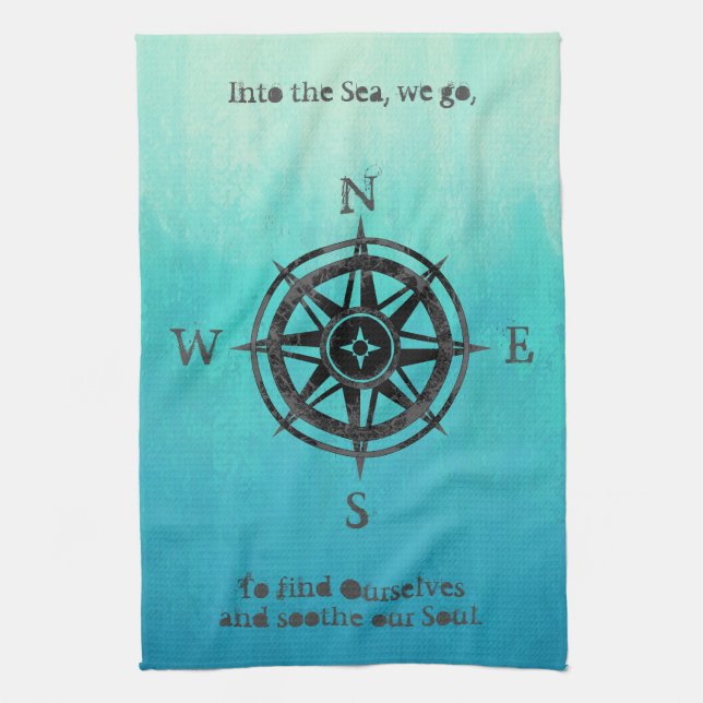 Teal Ombre Sea Nautical Kitchen Towel (Vertical)