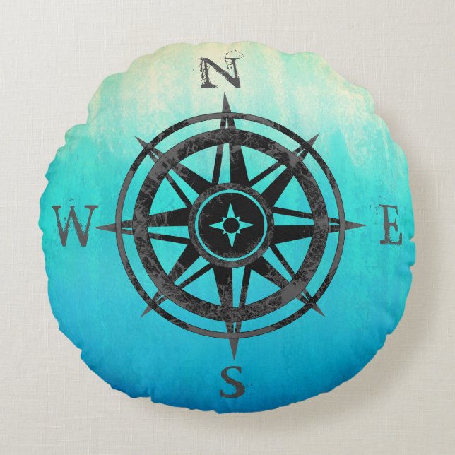 Teal Ombre Sea Round Pillow (Front)