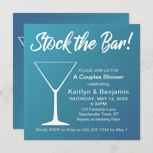 Teal Ombre Stock the Bar Script Couples Shower Invitation