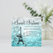 Teal Ombre Sweet Sixteen Romantic Paris Glam Invitation (Standing Front)