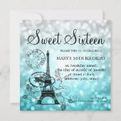 Teal Ombre Sweet Sixteen Romantic Paris Glam Invitation (Front)