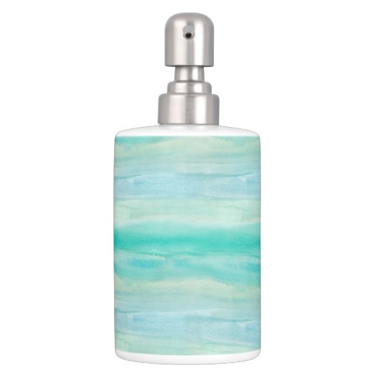 Teal Ombre Watercolor Soap Dispenser & Toothbrush Holder (Front)