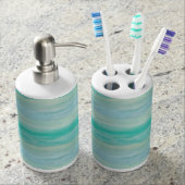 Teal Ombre Watercolor Soap Dispenser & Toothbrush Holder (Front)