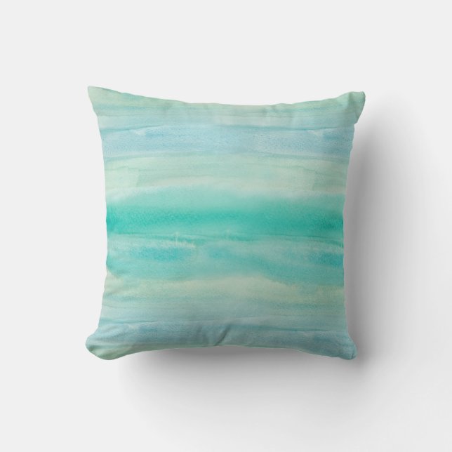 Teal Ombre Watercolor Throw Pillow (Front)