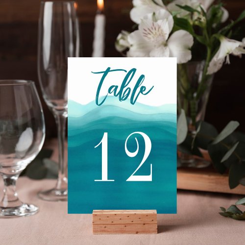 Teal Ombre Watercolor Wave Design  Table Card