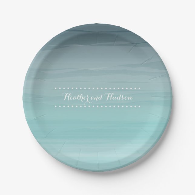 Teal Ombré Wedding Paper Plates (Front)