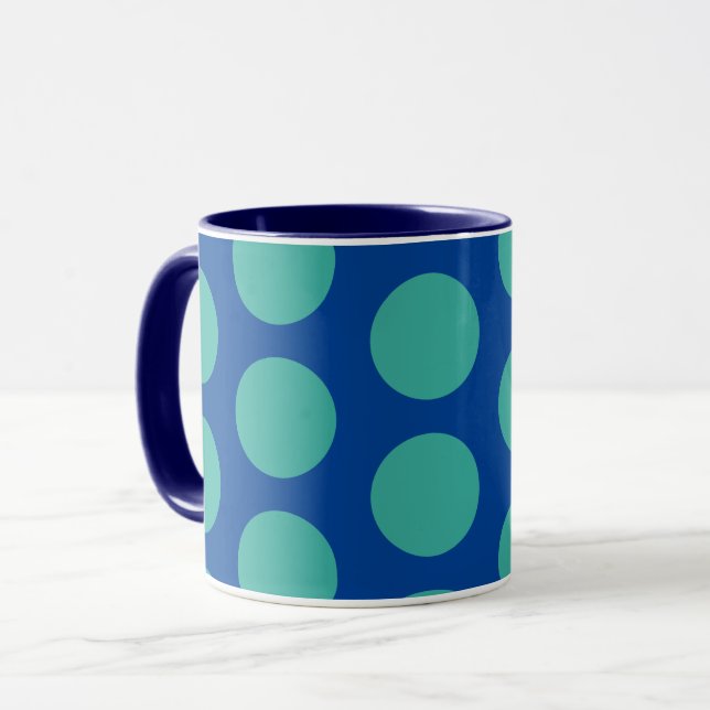 Teal on Blue Polka Dot Art Mug Cup (Front Left)