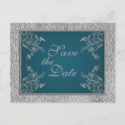 Teal on Pewter Save the Date Postcard