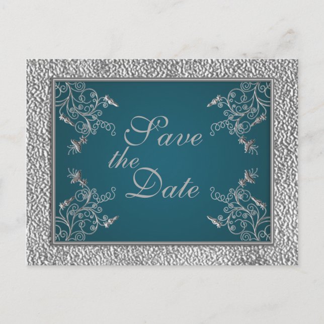 Teal on Pewter Save the Date Postcard (Front)