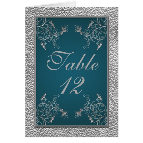 Teal on Pewter Table Number Card