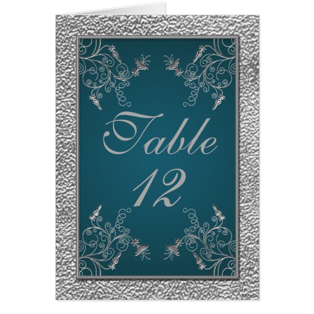 Teal on Pewter Table Number Card (Front)