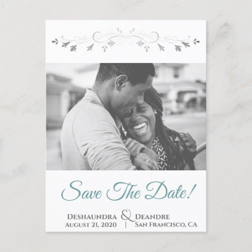 Teal on White Elegant Photo Wedding Save the Date Holiday Postcard
