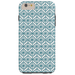 Teal on White Ethnic Pattern, Flowers, Chevrons Tough iPhone 6 Plus Case