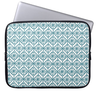 Teal on White Ethnic Pattern, Flowers, Chevrons Laptop Sleeve