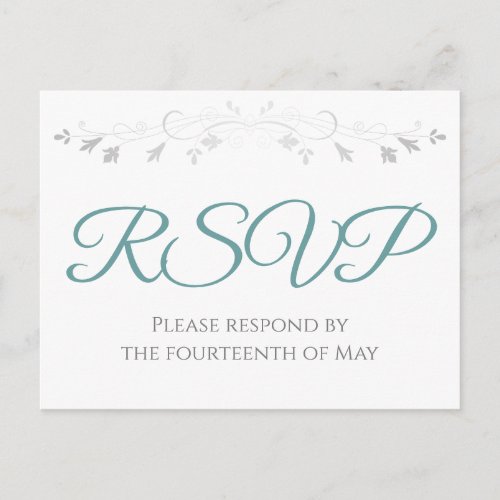 Teal on White Simple Elegant Wedding RSVP Postcard