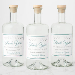 Teal on White Simple Elegant Wedding Thank You Liquor Bottle Label