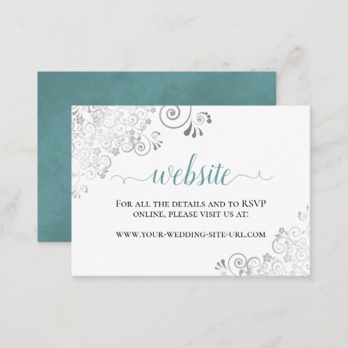 Teal on White with Silver Lace Wedding Website Enclosure Card