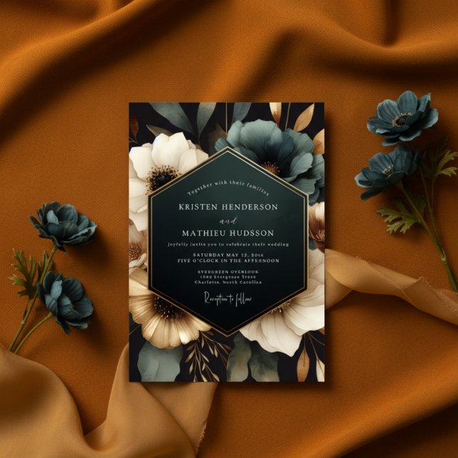 Teal Opulent Bloom Wedding Invitation (Creator Uploaded)