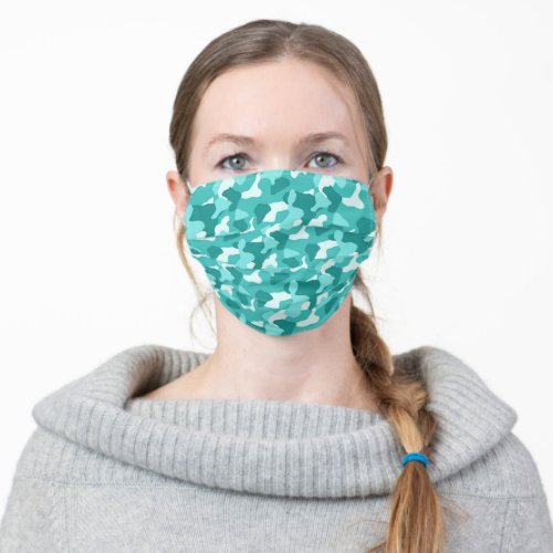 Teal or Turquoise Camouflage Pattern Fun Cute Adult Cloth Face Mask