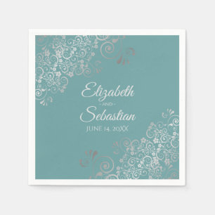 Teal or Turquoise Silver Frills Elegant Wedding Napkins
