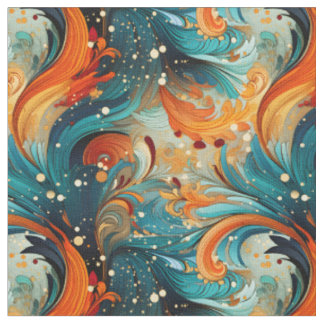 Teal & Orange Abstract Fabric