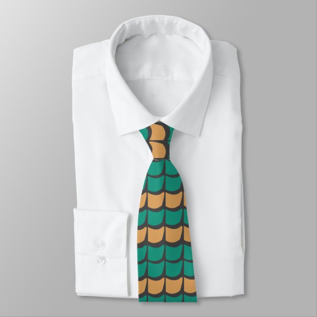 Teal Orange Abstract Pattern Neck Tie (Tied)