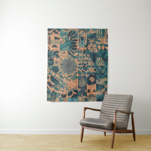 Teal Orange abstract  Tapestry