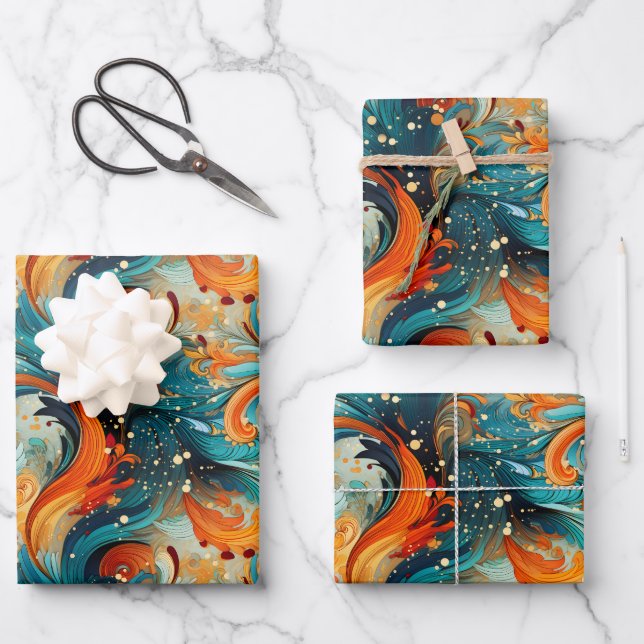 Teal & Orange Abstract Wrapping Paper Sheets (Front)