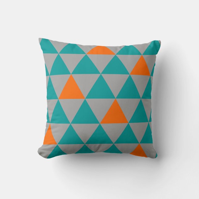 Teal Orange and Gray Triangle Throw Pillow (Front)