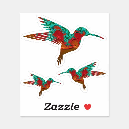 Teal Orange and Red Fractal Hummingbird Set Sticker