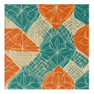 Teal, Orange, and Tan Abstract Flowers Acrylic Print