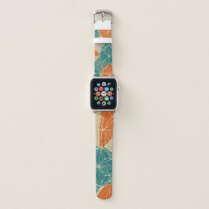 Teal, Orange, and Tan Abstract Flowers Apple Watch Band