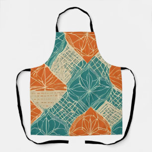 Teal, Orange, and Tan Abstract Flowers Apron