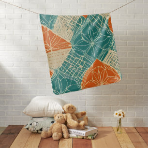 Teal, Orange, and Tan Abstract Flowers Baby Blanket