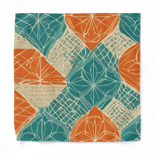 Teal, Orange, and Tan Abstract Flowers Bandana