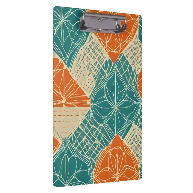 Teal, Orange, and Tan Abstract Flowers Clipboard (Right)