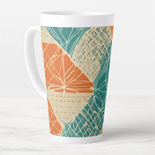 Teal, Orange, and Tan Abstract Flowers Latte Mug