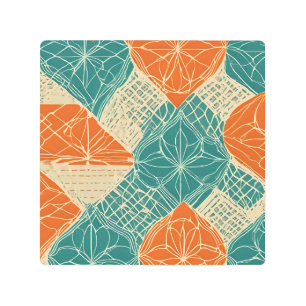 Teal, Orange, and Tan Abstract Flowers Metal Print